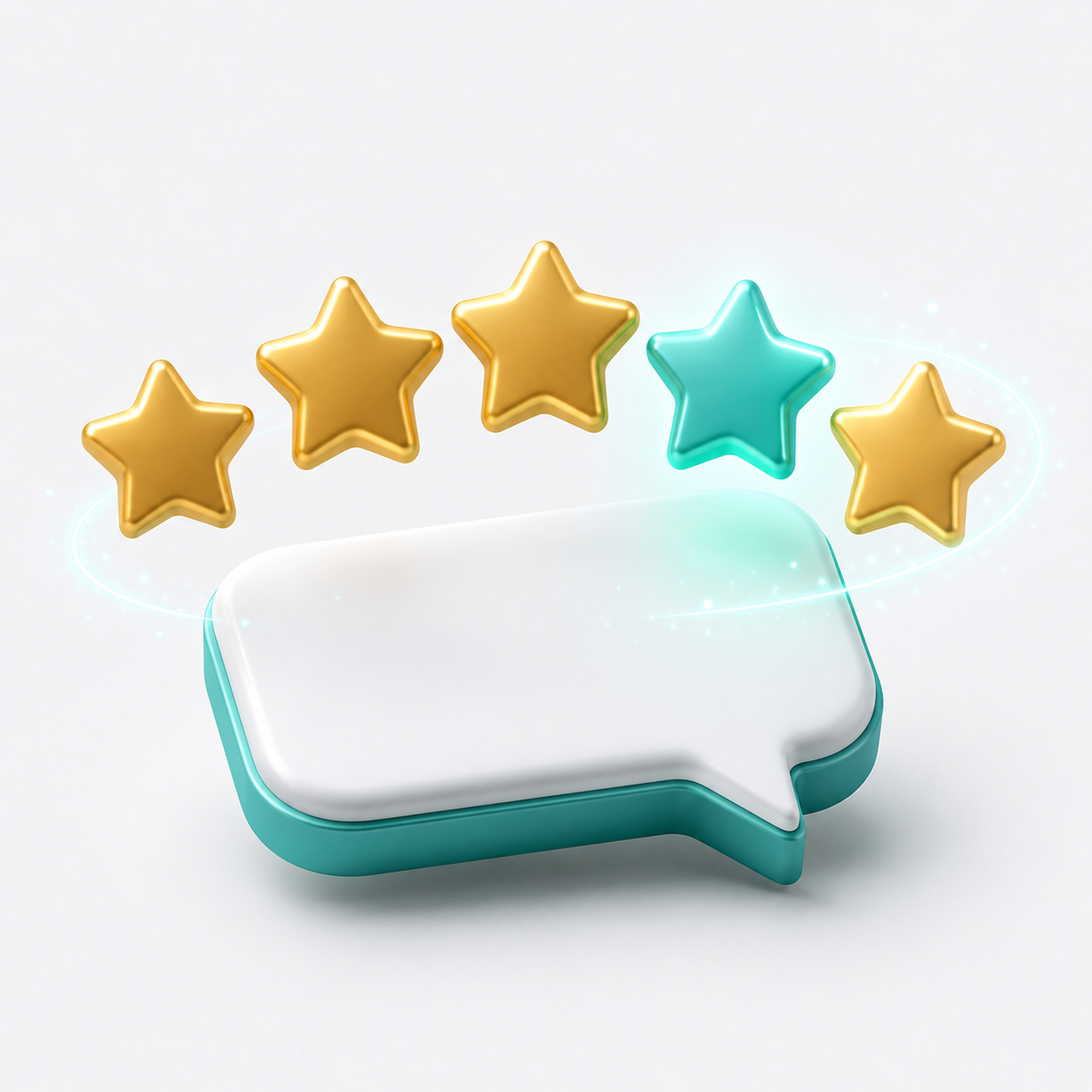 Five stars floating above a speech bubble