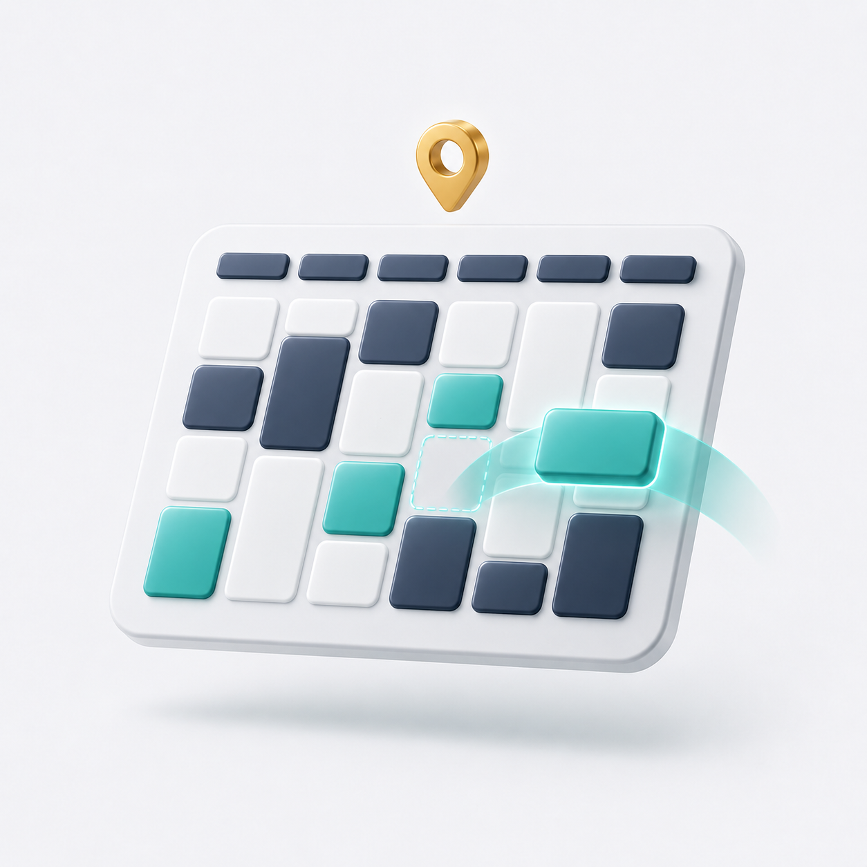 Job tile being placed onto a calendar with a location marker