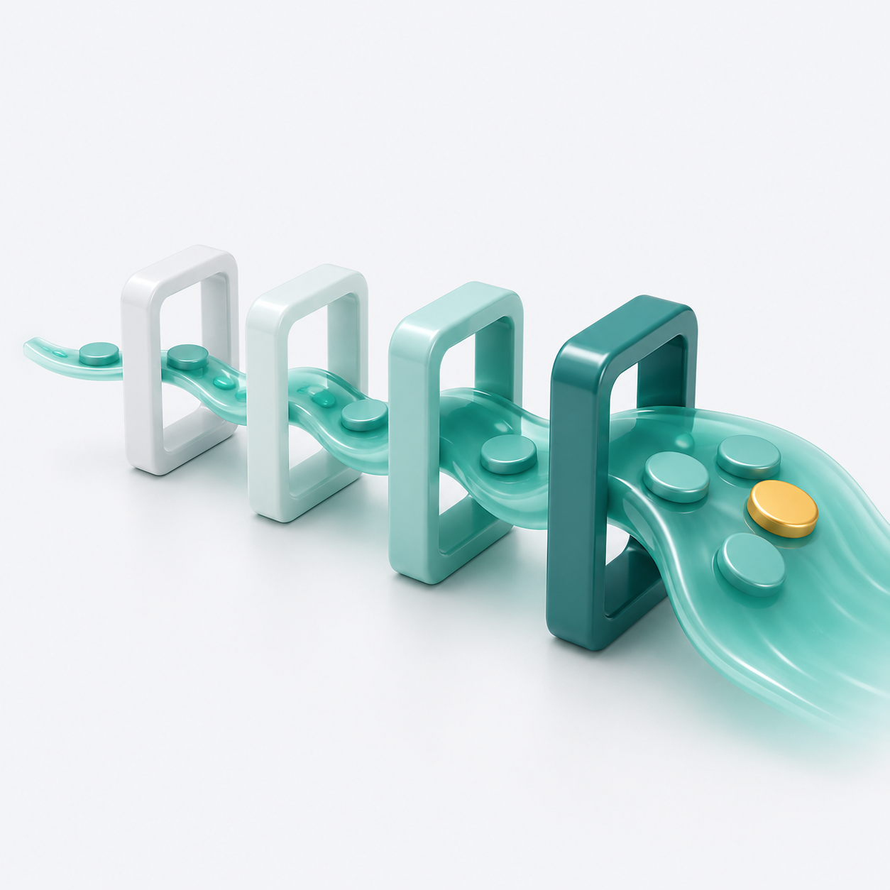 Ribbon of payments flowing through a series of gates